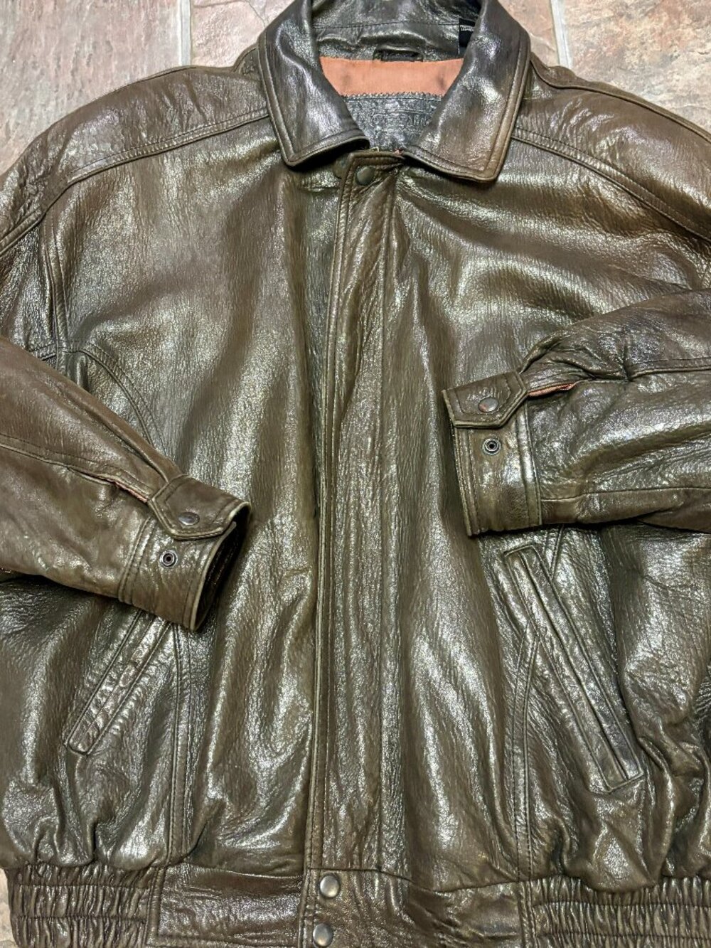 Croft & Barrow Men's L Bomber Jacket Soft Brown Leather Full Zip, Pockets, Lined